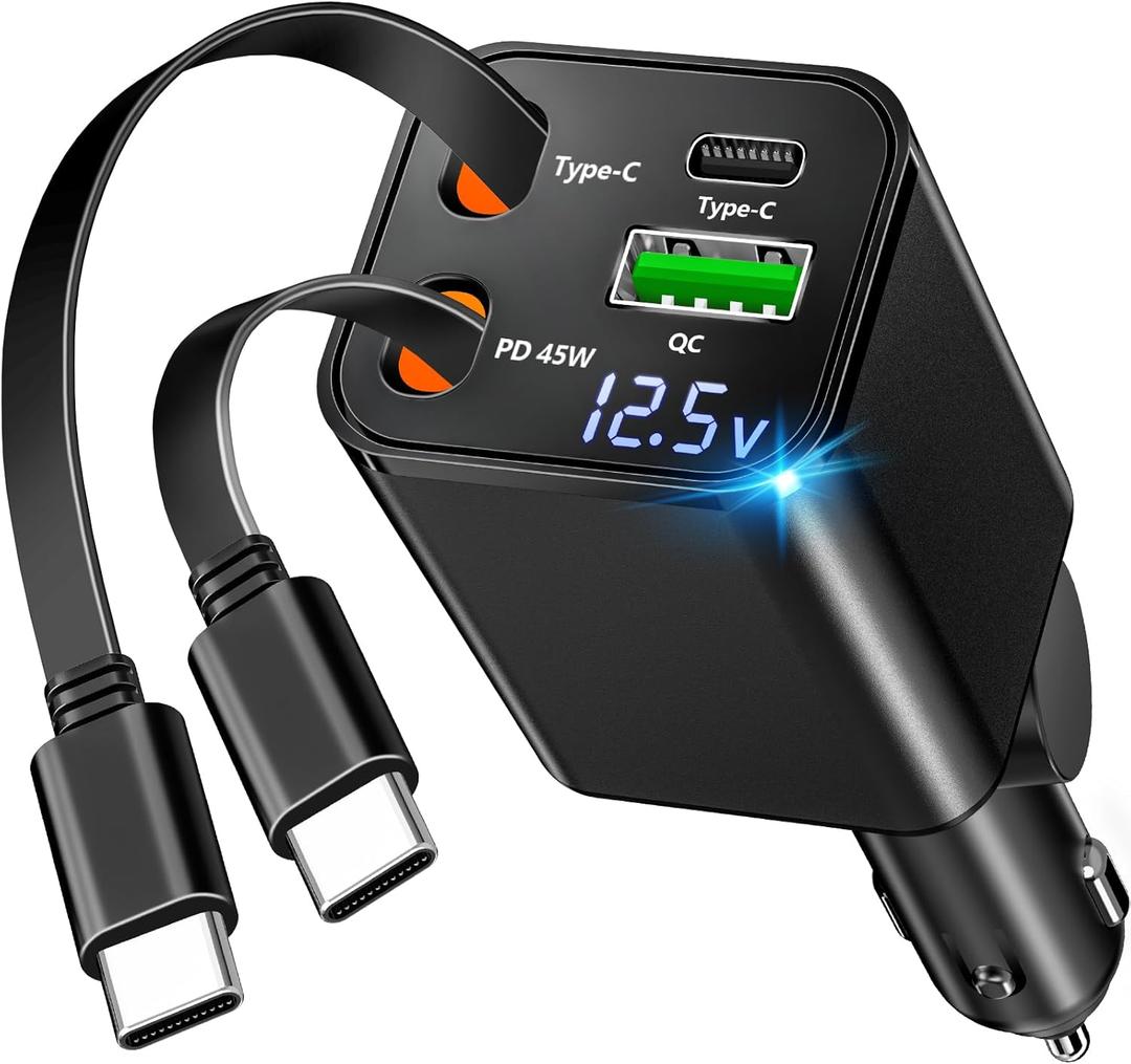 [Apple MFi Certified] Retractable Car Charger USB C, Braveridge 120W USB C Car Charger 4 in 1 PD/QC Type C Fast Charge Cigarette Lighter Adapter for iPhone 17/17 Pro Max/16 Pro/15/Galaxy S25/S24/Pixel