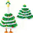 Christmas Porch Goose Outfit Holiday Costume with Green Tree Skirt and Santa Hat for 23" High Concrete Goose Clothes Outdoor Garden Statue Decor Accessories (Xmas06)
