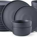AmorArc Stoneware Dinnerware Sets for 8,Reactive Ceramic Plates and Bowls Set,Highly Chip and Crack Resistant | Dishwasher & Microwave Safe | Round Dishes Set Service for 8 (24pc) (Stoneware Charcoal Gray)