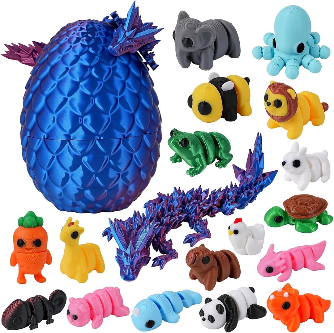 Prefilled Easter Egg 3D Printed Dragon with 18Pcs Mini Animals, Easter Egg Fillers Basket Stuffers, Easter Egg Hunt, Classroom Games Supplies, Party Favors for Boys Teens
