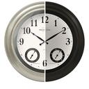 Presentime & Co 24" Jameson Illuminated in/Outdoor Clock, Modern Farmhouse, Self-Illuminated, Waterproof, Weather Station (Thermometer & Hygrometer), Metal Clock, Morning Silver. (Night Light)