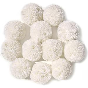 Pack of 12 Yarn Pom Poms for Hats 8CM-3INCH Party Supplies Handmade Detachable Art and Craft Fuzzy Pom Poms Decorative Accessories (White)