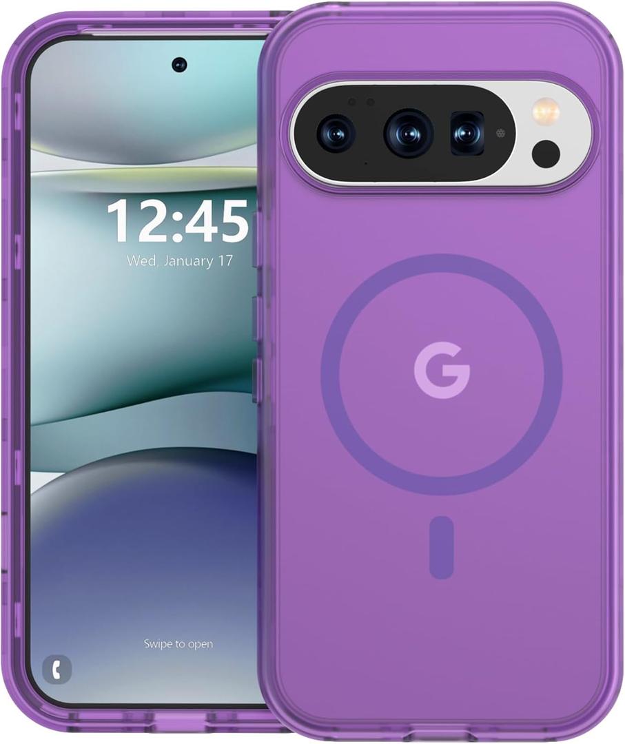 ANNSD for Google Pixel 9 Pro XL Case,Magnetic Matte Shockproof Cover,Translucent Full Body Protective Multilayer 3 in 1 Anti Drop Anti Scratch for Women Men(Purple)