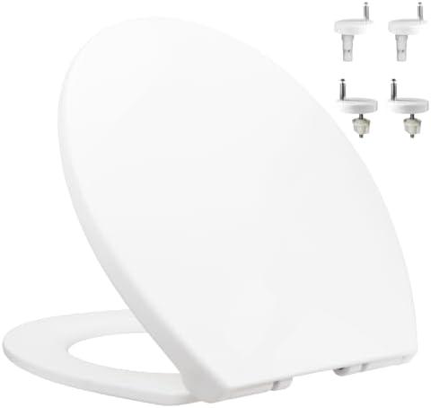 Meaferks Soft-CloseToilet Seat, Non-Slip Bumpers, Quick Release Toilet Hinges Easy to Install & Clean, Including Two Sets of Parts, White (A-080)