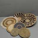 7 Pack Boho Wall Basket Decor Set, Hanging Woven Seagrass Rattan Wicker Boho Wall Decor, Round Farmhouse Wall Hanging Baskets Rustic Flat Wall Art for Living Room Bedroom Kitchen