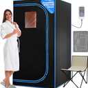SereneLife Portable Sauna Box for Home, Infrared Sauna Tent with Heated Foot Pad and Folding Chair, Remote Control In-Home Spa, 35" x 71" - inch (Black)