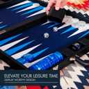 Pointworks 19 Inch Premium Backgammon Sets for Adults Leather Black - Blue. Premium 1.6 Inch Checkers & Dice Set, Travel Backgammon Set, Large, Backgammon Board Game, Backgammon Game Set, 19 inches x 25 inches
