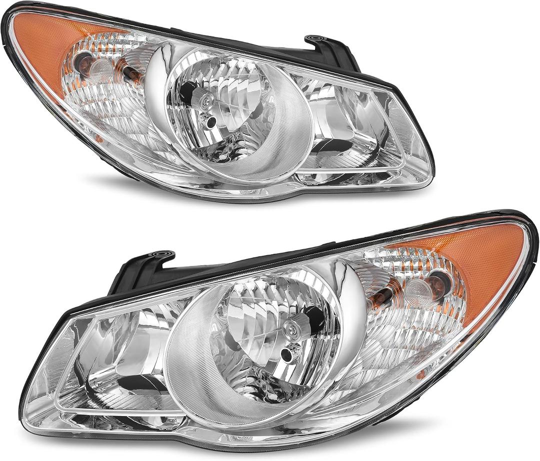AUTOSAVER88 Headlights Assembly Compatible with 2007 2008 2009 2010 Elantra 07 08 09 10 Replacement Headlamp Chrome Housing Amber Reflector Clear Lens (Not Fit Hatchback Model)