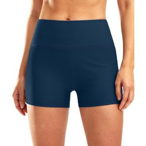 Pudolla Womens Swim Shorts High Waisted Bathing Bottom Shorts Tummy Control Board Swimsuit with Pockets (Large, Bright Ocean)