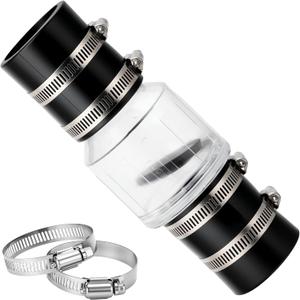 1-1/2 Inch Silent Sump Pump Check Valve, Spring-Loaded Quiet Check Valve for Backflow Prevention, Clear Body with Stainless Steel Clamps, Fits 1-1/2 Pipe