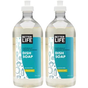 Better Life Dish Soap - Liquid Dishwashing Soap with Vitamin E and Aloe for Home & Kitchen Sink - No Gloves Required Kitchen Soap for Sensitive Skin - 22oz (Pack of 2) Lemon Mint