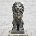 Sculptures Garden Statues, Outdoor Lion Statue 27in Tall, Magnesium Oxide Stone Composite Animal Sculpture Statue Decor for Home Decor Yard Patio Garden, Dark Gray with Gold Accents, Standard