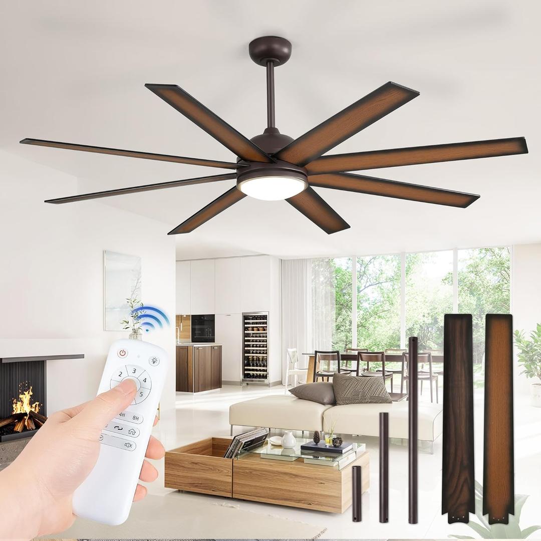 Fanbulous 65 Inch Ceiling Fans with Lights and Remote, Bronze Indoor/Outdoor Ceiling Fan with Quiet Reversible DC Motor, 6 Speeds, 3CCT, 8 Blades Large Ceiling Fan for Living Room Bedroom Patio