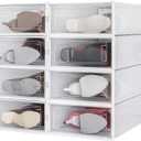 PARANTA 8-Piece Boot and Shoe Storage Box, Stackable Clear Plastic Shoe Box, Space-Saving Shoe Organizer for Boots, Sneakers, and High Heels, Clear