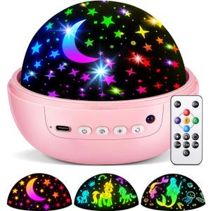 COOLNIGHT Kids Night Light Projector, [93 Lighting+3Films+Remote] Star Projector for Kids, 3 Brightness+3 Timer Star Lights for Bedroom, 360Rotate + Quieter Stars for Ceiling, Girls Night Light,Gift (Pink)