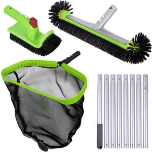 Deluxe Swimming Pool Cleaning Kit Including Professional Leaf Skimmer Net, 17.5" Pool Brush Head,Scrub Brush and 10.5 FT Pole