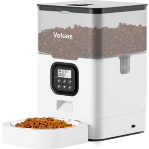 VOLUAS Automatic Cat Feeders - Dry Food Dispenser with Timer, Desiccant Bag, Programmable Portion Size Control 4 Meals Per Day, 10s Voice Recorder