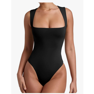 REORIA Butsmooth® Women’s Sexy Sleeveless Square Neck Double Lined Basic Bodysuit Tank Tops (Size S)