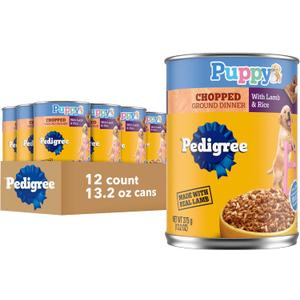 Pedigree Puppy Chopped Ground Dinner Wet Puppy Food with Lamb & Rice, Canned Dog Food, 13.2 oz. Cans, 12 Count, No BB Date