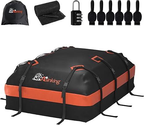 Asinking Car Roof Bag Rooftop top Cargo Carrier Bag 21 Cubic feet Waterproof for All Cars with/Without Rack, Includes Anti-Slip Mat, 10 Reinforced Straps, 6 Door Hooks, Luggage Lock