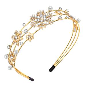 Christmas New Year Headband Mardi Gras Hairbands for Women Festive Holiday Parade Hair Hoop (Snowflake/Gold)