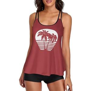 Urchics 2026 Women Two Piece Tankini Swimsuit Tummy Control Plus Size Long Torso Top and High Waisted Boyshorts Bathing Suits, XL