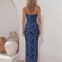 ZESICA Women's 2026 Summer Floral Strapless Maxi Sun Dress Bodycon Beach Vacation Wedding Guest Formal Cocktail Party Dresses, Grey Blue, M
