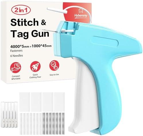 2-in-1 Stitch Gun for Colthes & Tagging Gun for Clothing，Stitchy Quick Clothes Fixer with 5000pcs Fasteners（4000 5mm Black/White Sewing + 1000 45mm Tagging) & 6 Needles（Blue)