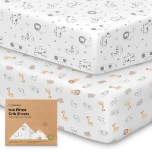 2-Pack Crib Sheets for Boys, Girls - Viscose Derived from Bamboo Fitted Crib Sheet, Baby Crib Sheets Neutral, Crib Mattress Sheet, Toddler Bed Sheets, Baby Sheets for Crib Fitted Sheets (KeaSafari)