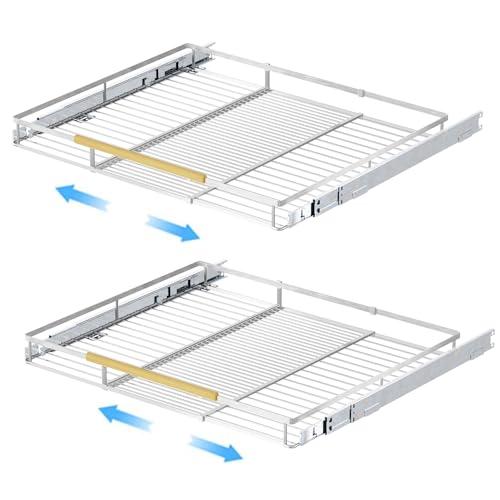 GEDLIRE Expandable Pull Out Sliding Drawers for Cabinets, Heavy Duty Slide Out Cabinet Organizer Basket, Pullout Pantry Shelves for Kitchen, Under Sink, Wardrobe, 14.1“-24.3" W x 17.3" D, Set of 2