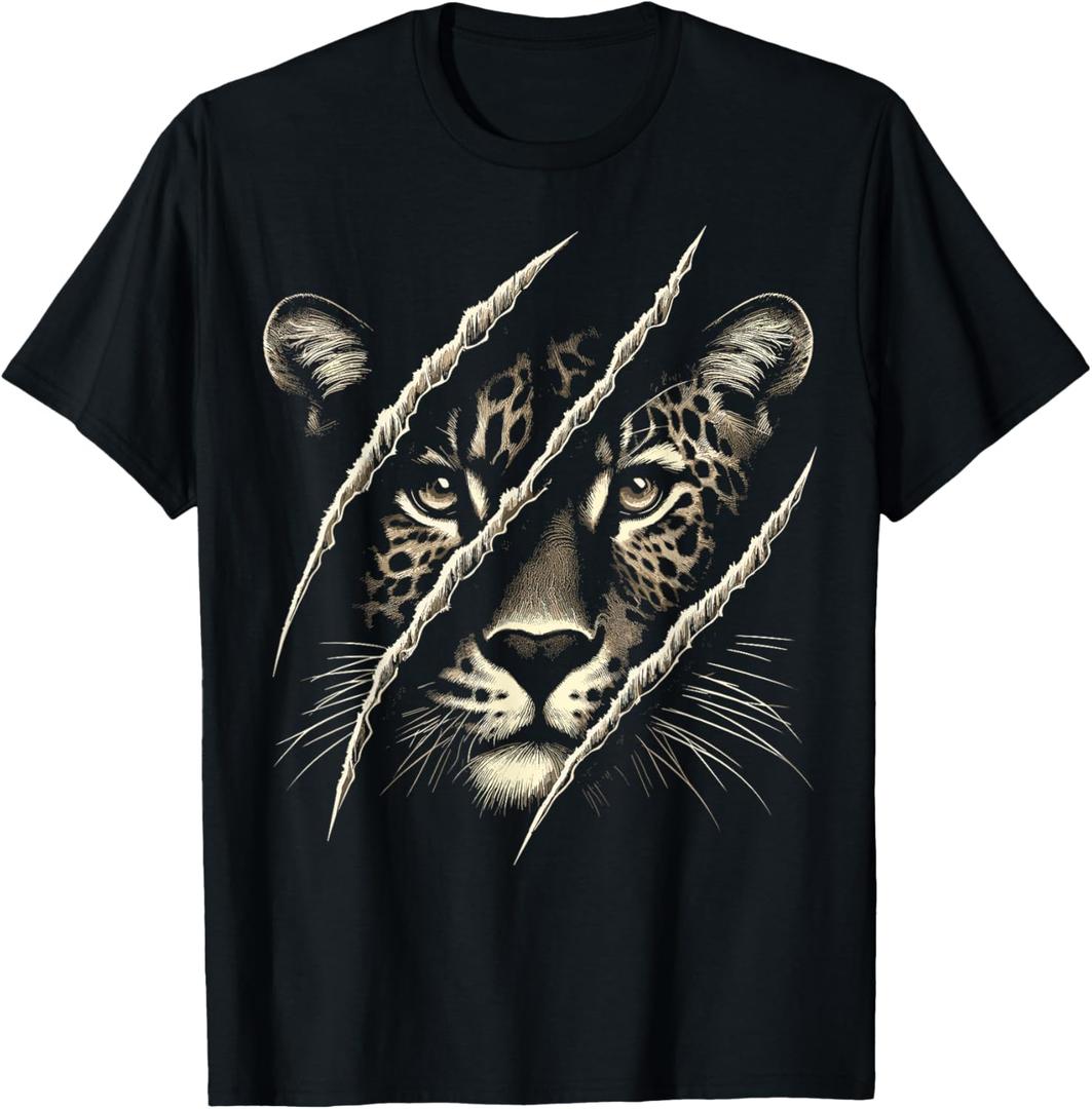 Leopard Cheetah Face Tiger Leopard T-Shirt (Black, XXL)