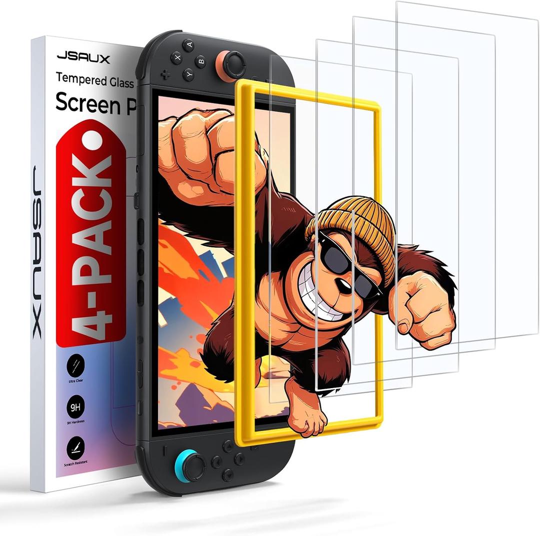 5 x JSAUX 4-Pack Tempered Glass Screen Protector for Nintendo Switch 2 (2025), Easy to Install with Guiding Frame Ultra HD Glass Protector 9H Hardness Scratch Resistant Accessories for Switch2