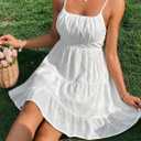 Floerns Women's Swiss Dots Sleeveless Ruched Bust Ruffle Hem Cami Short Dress (White, XL)