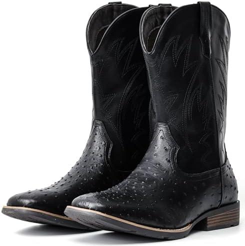 IUV Cowboy Boots For Men Western Ostrich Wide Durable Fashionable Embroidered Pull On Slip Resistant Assorted Colors Boots, Size 13