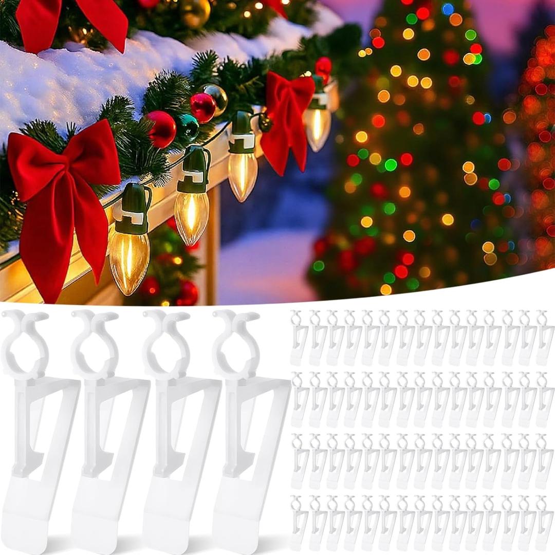 Blulu 200 Pack All in One Christmas Light Clip for C7 C9 and Mini Lights, Outdoor Gutter and Shingle Clips Christmas Light Hangers Holiday Hanger Hooks for Roof Gutter Shingle