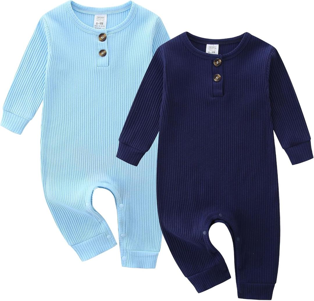 Baby Boy Girl Clothes 2 Pack Short/Long Sleeve Snap Closure Romper for Infants