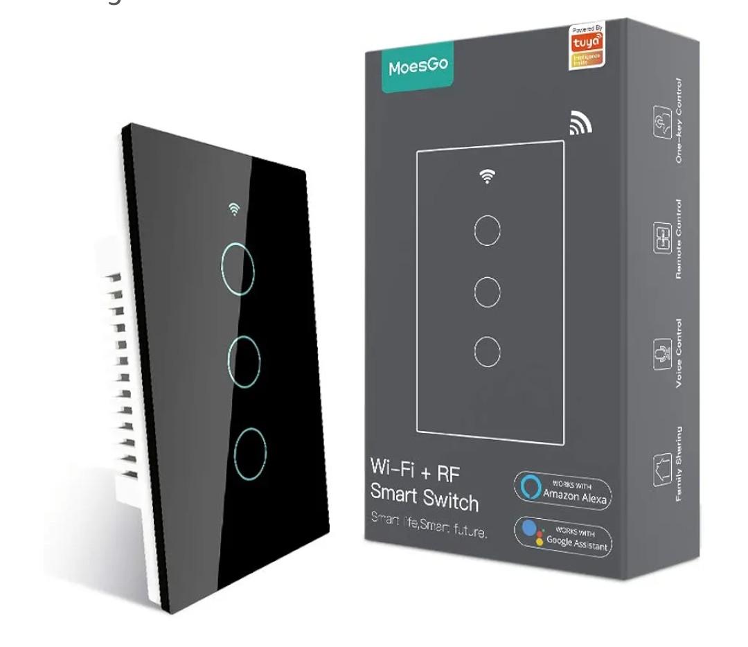 MoesGo WiFi Smart Wall Light Switch,Glass Panel, Multi-Control(3 Way), 2.4GHz Wi-Fi Touch Switches, Neutral Wire Required, Remote Control Smart Life/Tuya App, Work with Alexa, Google Home Black 3 Gang