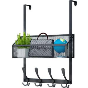Over The Door Hooks Organizer, Coat Rack Over The Door Storage Hanger Towel Rack, Back of Door Storage Organizer for Bathroom,Bedroom,Kitchen,Office (Black 2-Tier)