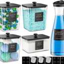 3+1+1 Pack Laundry Pods Container & Dryer Sheet Holder with Lid, 54OZ Liquid Soap Detergent Dispenser for Powder, Beads and Fabric Softener, Black Laundry Room Organization and Storage, 10 Labels