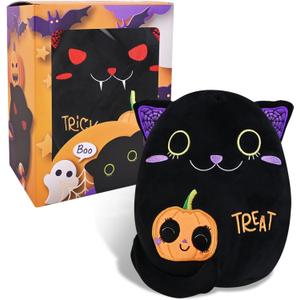 Halloween Two-Sided Black Cat Stuffed Animal- 9.4 inches Trick or Treat Halloween Stuffed Animal Black Cat Plush with Themed Packaging for Gifts, Décor, and Collectibles