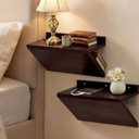 2 Pack 13 x 7 x 5.5 Inch Floating Nightstand Wooden Bedside V Shape Wall Shelf Wall Mounted Hanging Floating Side Tables Bedroom for Bedroom, Living Room, Bathroom, Kitchen, Office