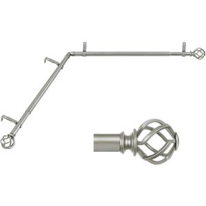 KAMANINA 1 Inch Corner Curtain Rod 36 to 72 Inches (3-6 Feet), Antique Silver Curtain Rods for Corner Windows 24 to 68 Inches, Twisted Cage Ends