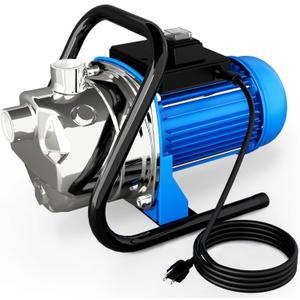 FOTING 1HP Portable Shallow Well Pump, 876GPH Garden Pump Stainless Steel, 125FT Jet Pumps, Water Pressure Booster Pumps, Water Transfer Lawn Draining Sprinkler Garden Irrigation