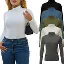 5 Piece Women's T-Shirts Turtleneck Long Sleeve Tops High Neck Fitted Layering Warm Base Fall Winter Basic Tees, S
