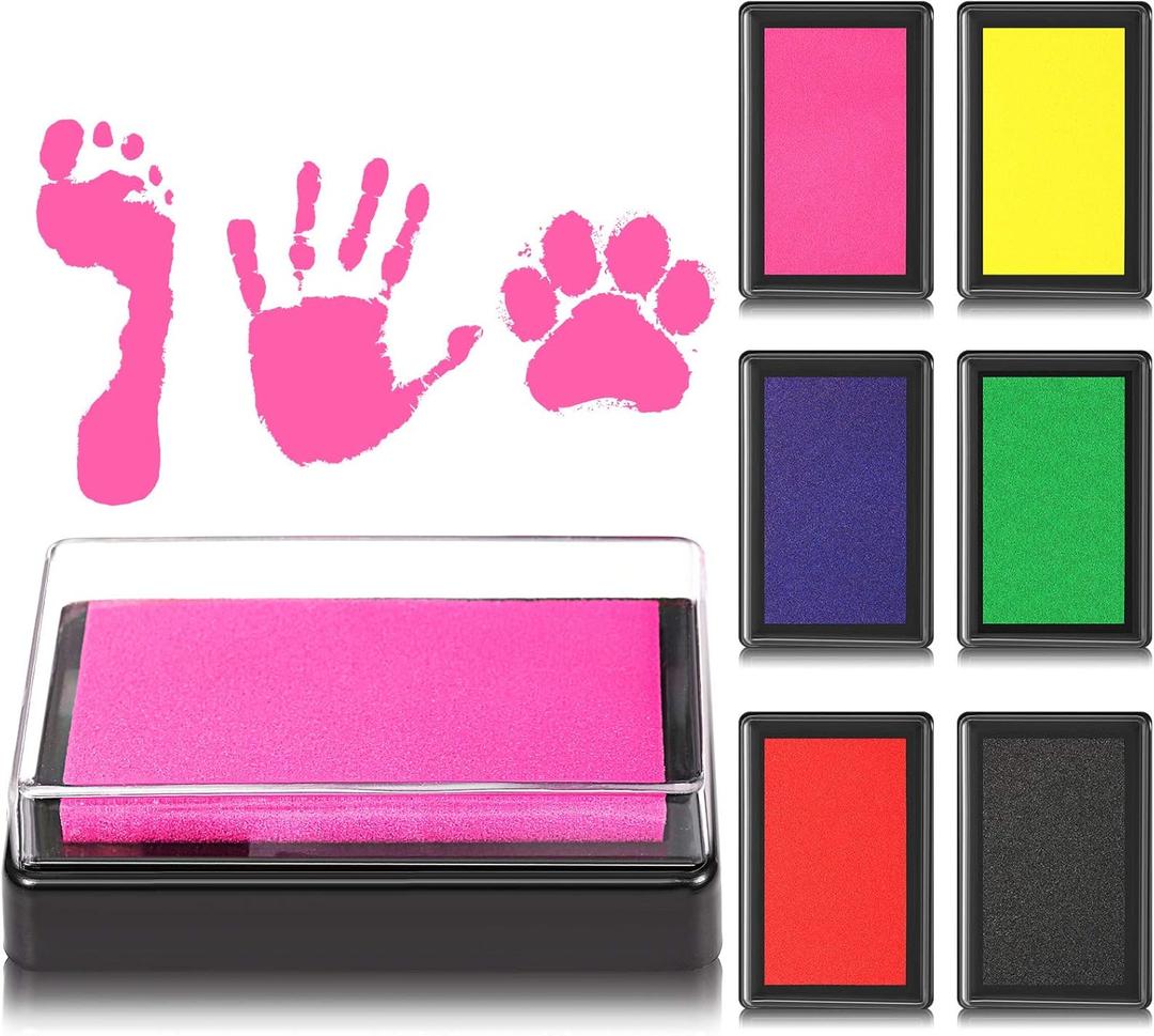 Outus 6 Pieces Reusable Ink Pad for Baby Footprint Handprint Paw Print, Non-Toxic Ink Pad, Feet and Hands Stamp for Boys and Girls Christmas New Year, 6 Colors(Fresh Color)