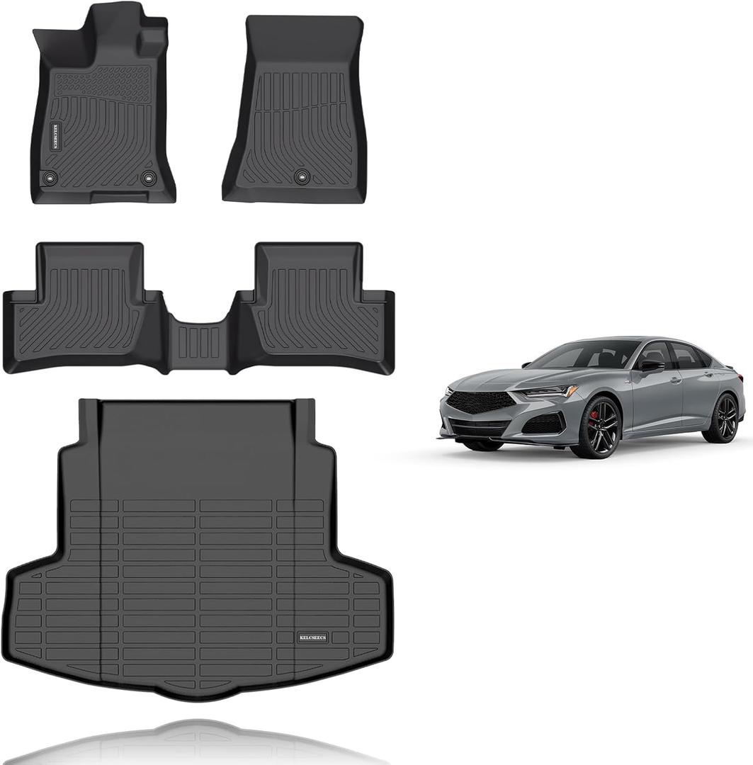 KELCSEECS Floor Mats & Cargo Liner Custom for Acura TLX 2025 2024 2023 2022 2021,All Weather Protection TPE Floor Liners Front& Rear Row Full Set Acura TLX Accessories Black