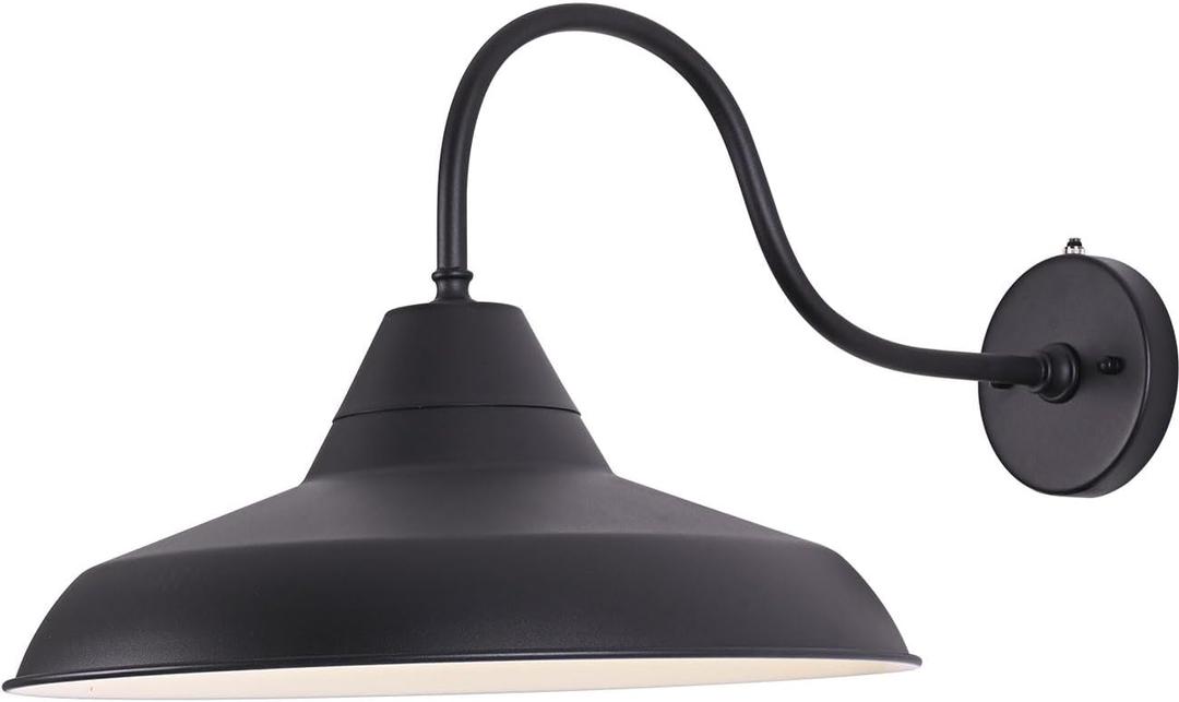 Large Gooseneck Barn Light Outdoor, 18 Inch Dome Dusk to Dawn Farmhouse Exterior Light Fixture Wall Mount, Industrial Outdoor Wall Sconce Outside for House, Front Porch, Garage, Entryway, Black