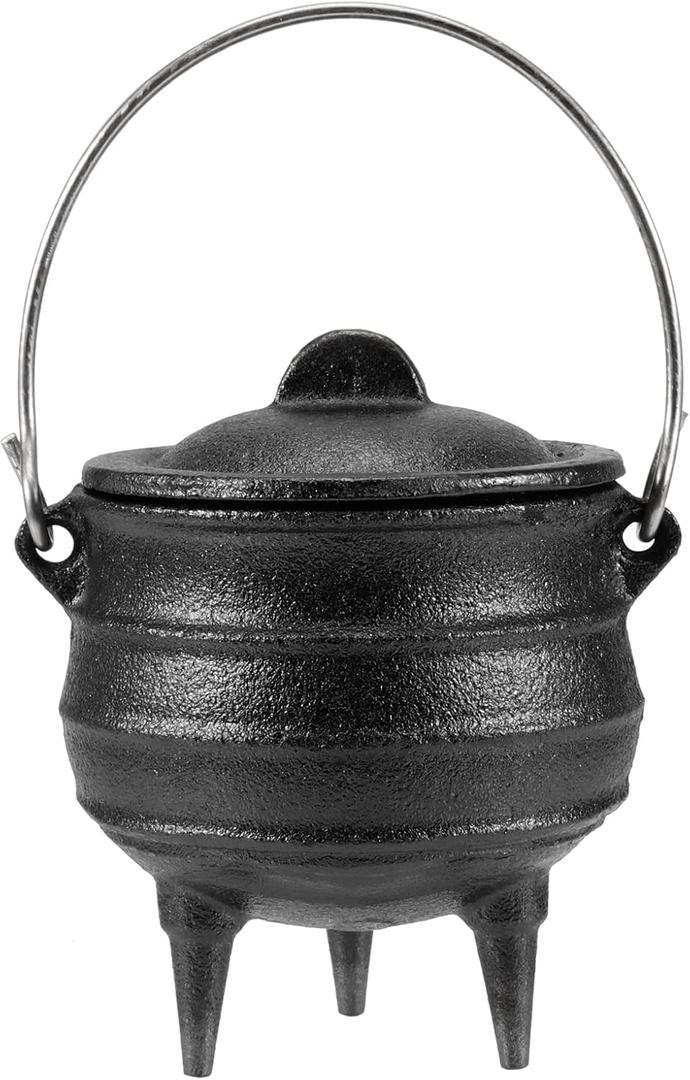 SINJEUN 4.1 Inch Black Cast Iron Cauldron with Lid and Handle, Ideal for Smudging, Incense Burning, Ritual Purpose, Decoration