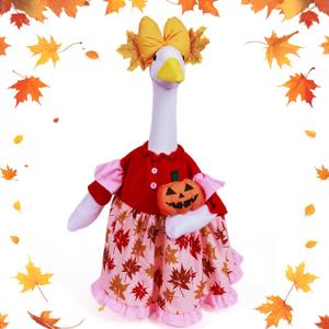AZYM Fall Porch Goose Outfits,3 Pcs/Set Halloween Pumpkin Maple Leaf Yard Goose Statue Clothes for 23" Statue Patio Lawn Garden Thankgiving Day Decoration