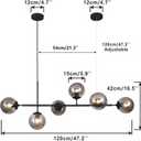 KCO Lighting 6-Light Mid Century Modern Rectangle Sputnik Chandelier Black Farmhouse Linear Chandelier Glass Globe Pendant Light Vintage Kitchen Island Lighting (Black+Smoke Gray)